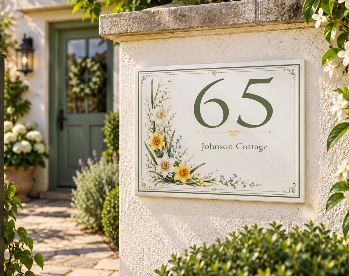 Personalized Floral Ceramic House Number Plaque | House Number Co.